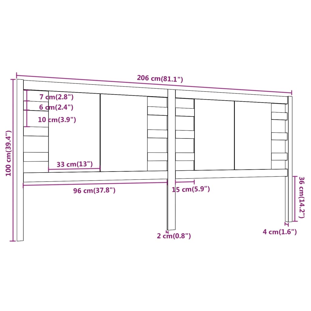 vidaXL Tête de lit 206x4x100 cm Bois massif de pin