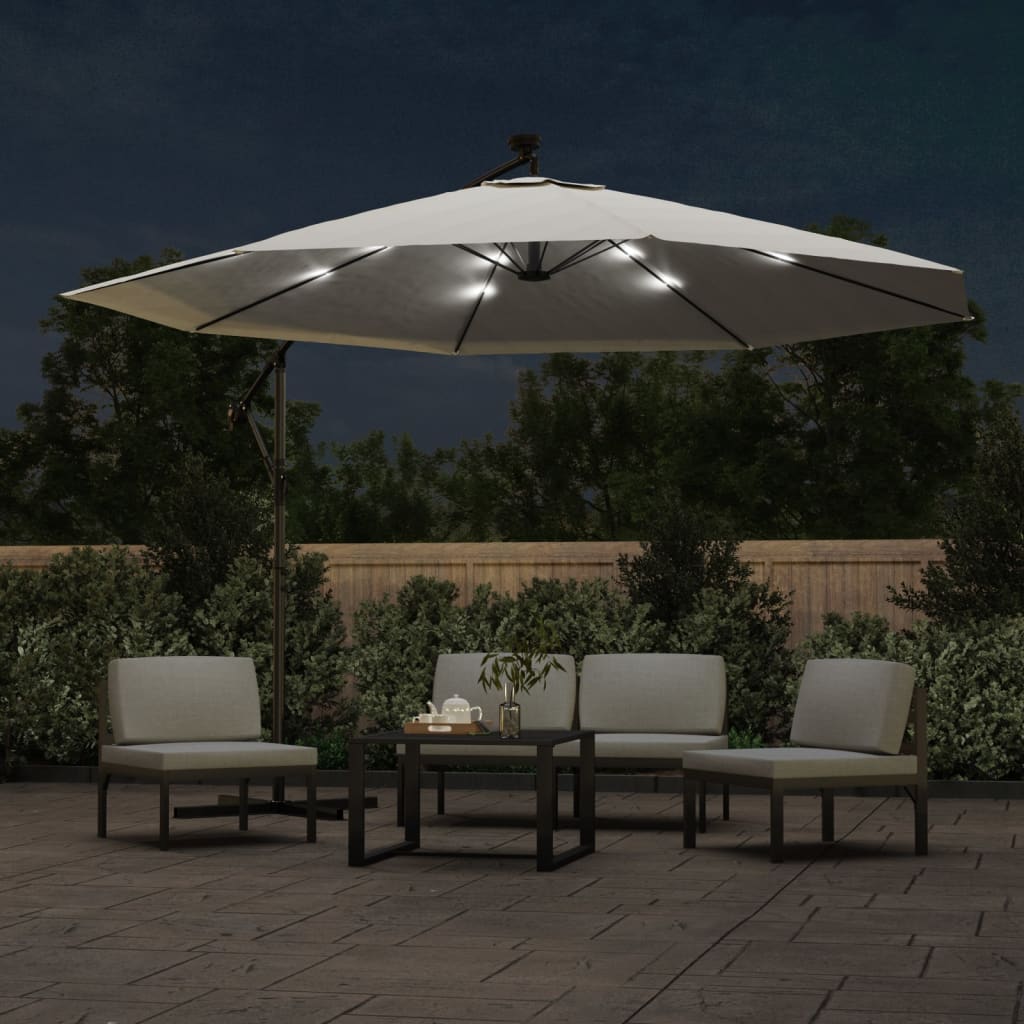 vidaXL Parasol de jardin en porte-à-feux et lumières LED mât en métal