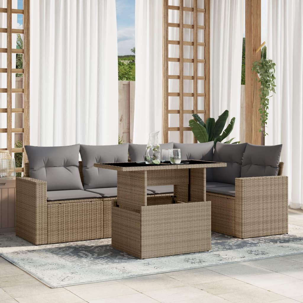 vidaXL Salon de jardin avec coussins 6 pcs beige résine tressée