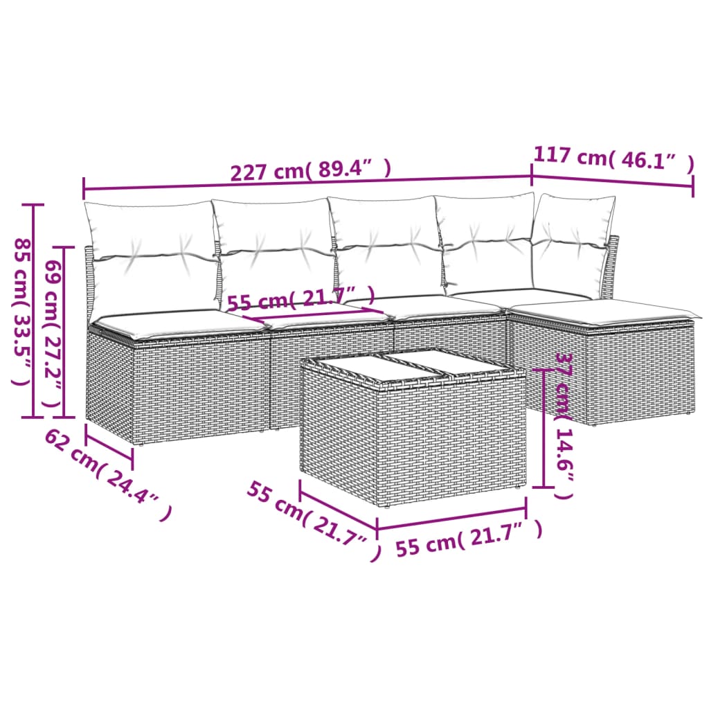 vidaXL Salon de jardin avec coussins 6 pcs beige résine tressée