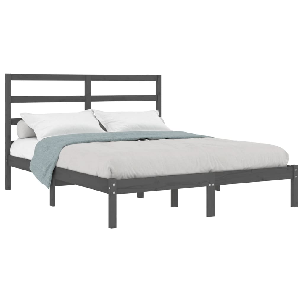 vidaXL Cadre de lit Gris Bois massif 135x190 cm Double