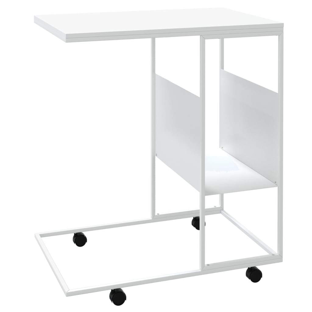 vidaXL Table d'appoint et roues Blanc 55x36x63,5 cm Bois d'ingénierie
