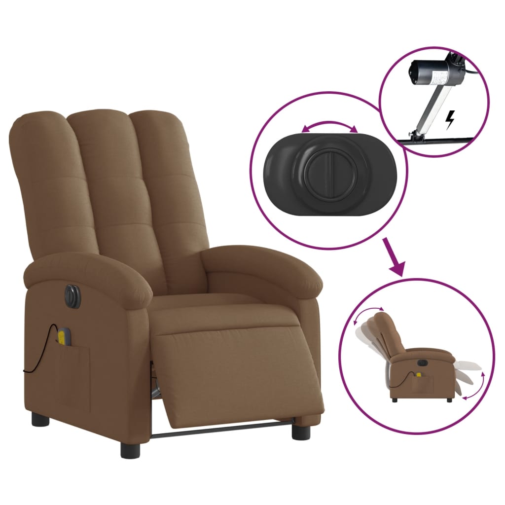 vidaXL Fauteuil inclinable de massage électrique marron tissu