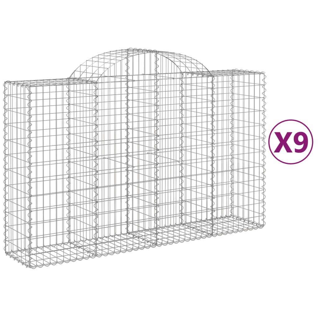 vidaXL Paniers à gabions arqués 9 pcs 200x50x120/140 cm Fer galvanisé