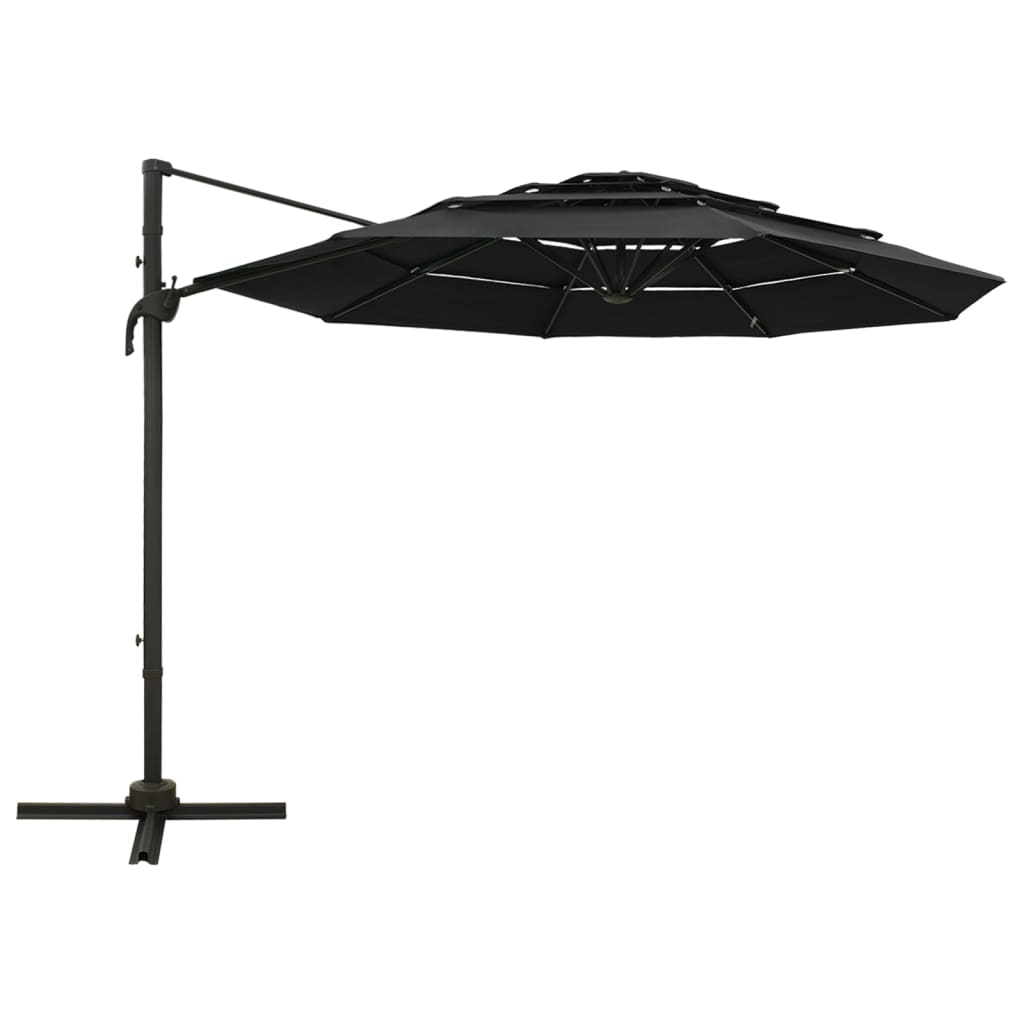 vidaXL Parasol de jardin à 4 niveaux avec mât en aluminium noir 3x3 m