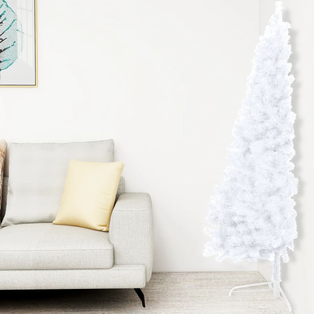 vidaXL Demi-arbre de Noël artificiel pré-éclairé et boules blanc 210cm