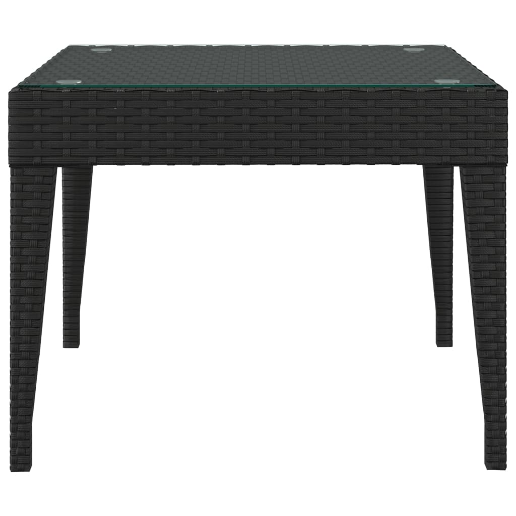 vidaXL Table d'appoint noir 50x50x38 cm poly rotin et verre trempé