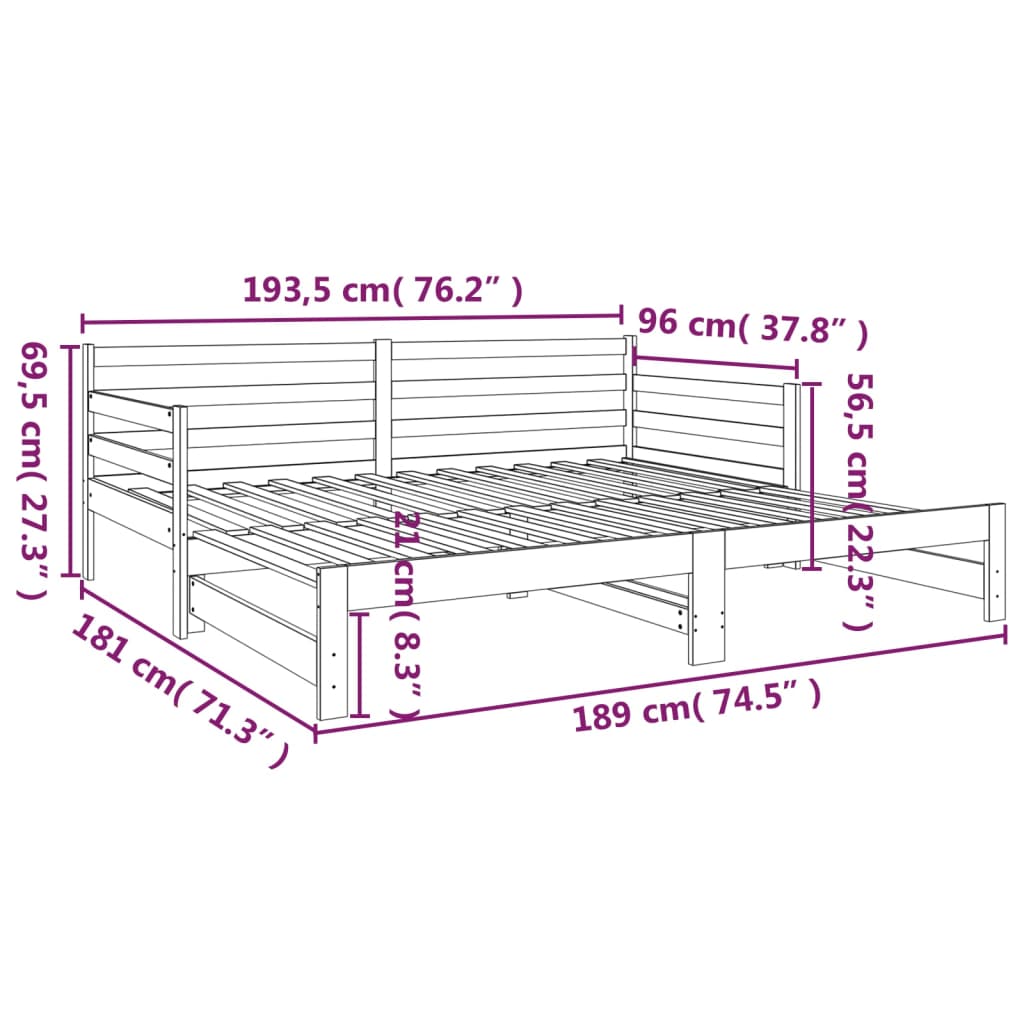 vidaXL Lit coulissant Blanc 2x(90x190) cm Bois de pin massif