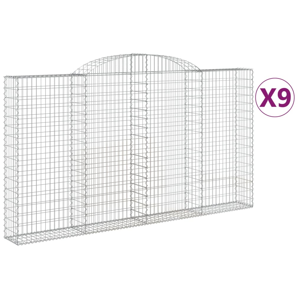 vidaXL Paniers à gabions arqués 9 pcs 300x30x160/180 cm fer galvanisé