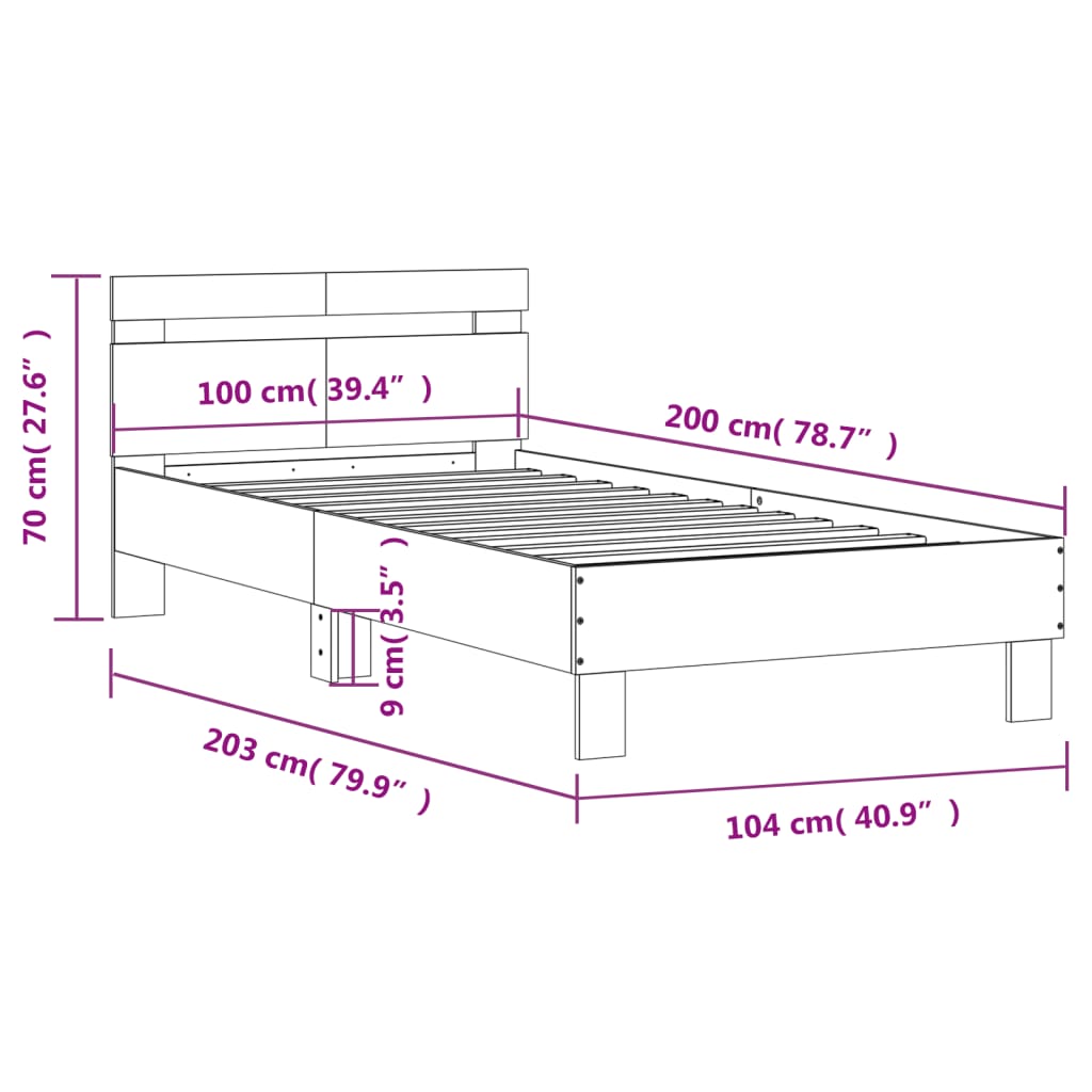 vidaXL Cadre de lit sans matelas avec tête de lit chêne fumé 100x200cm