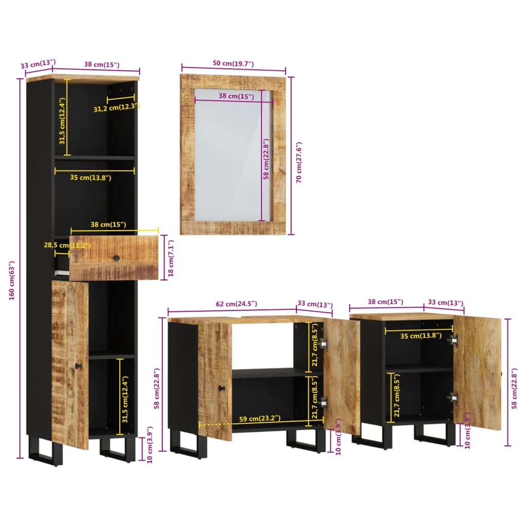 vidaXL Ensemble de meubles de salle de bain 4 pcs bois manguier massif