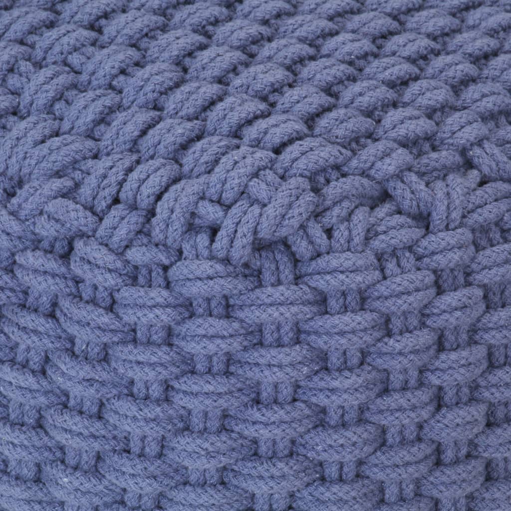 vidaXL Pouf tricoté à la main Bleu 50x50x30 cm Coton