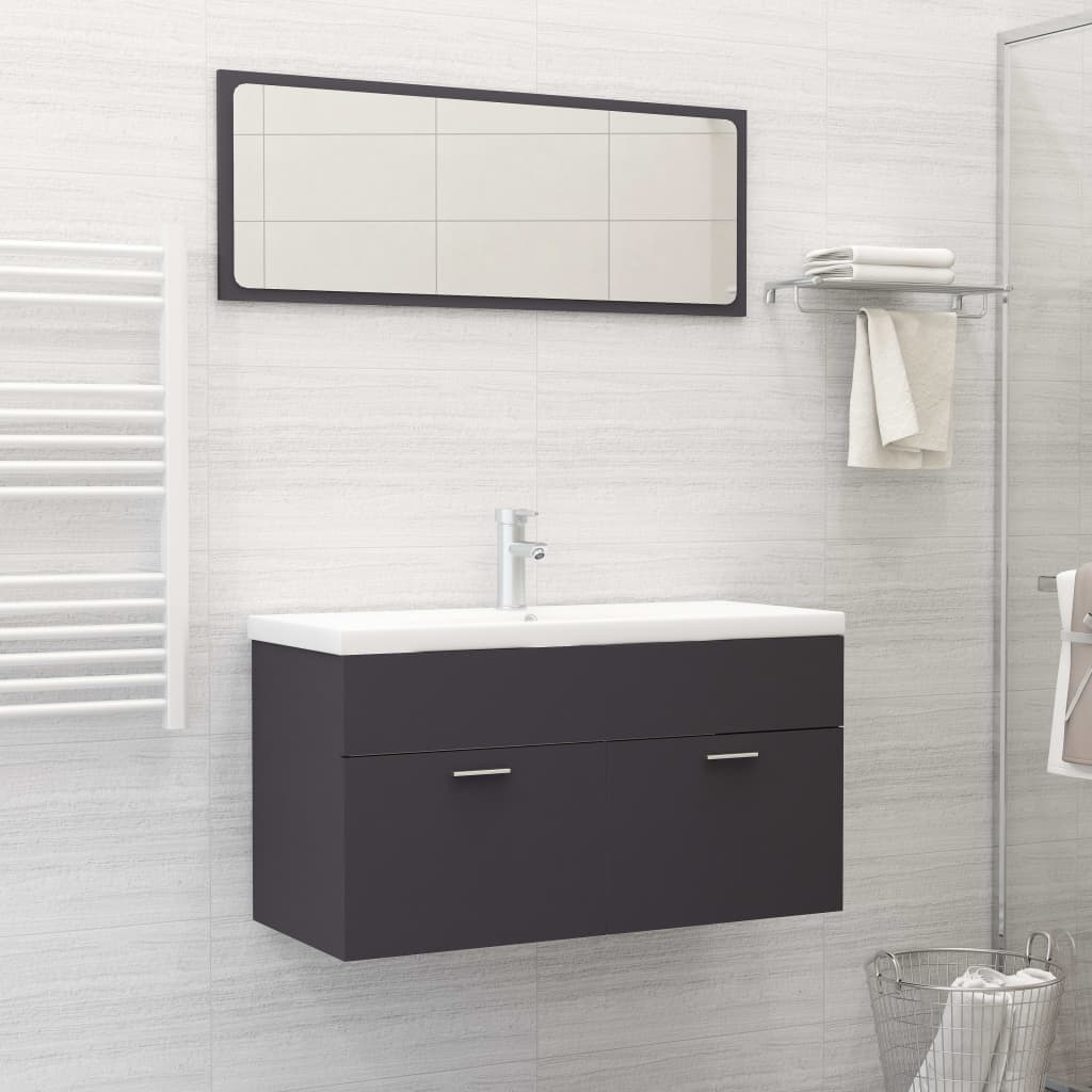 vidaXL Ensemble de meubles de salle de bain 2 pcs Gris Aggloméré