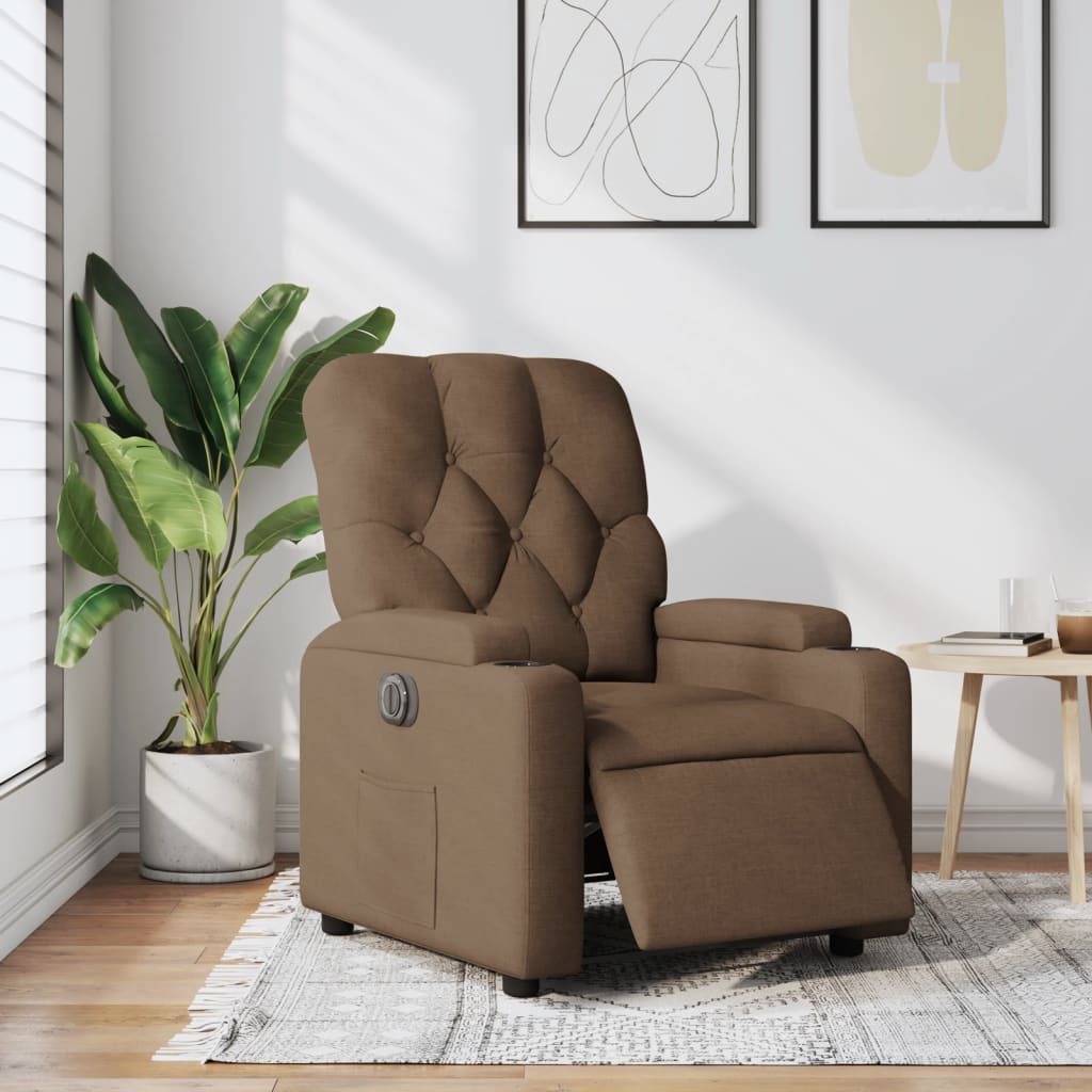 vidaXL Fauteuil inclinable électrique Marron Tissu