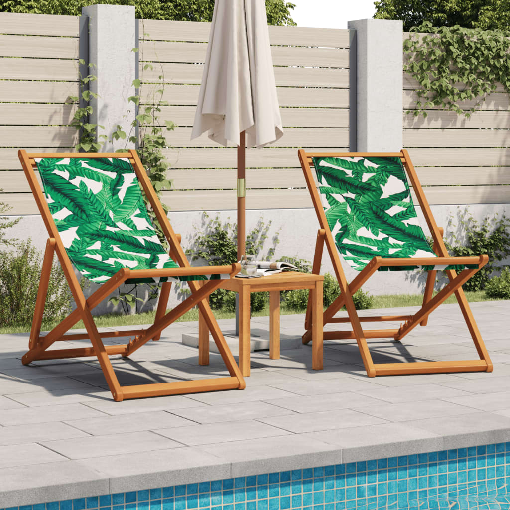 vidaXL Chaise pliable plage motif de feuilles bois d'eucalyptus/tissu