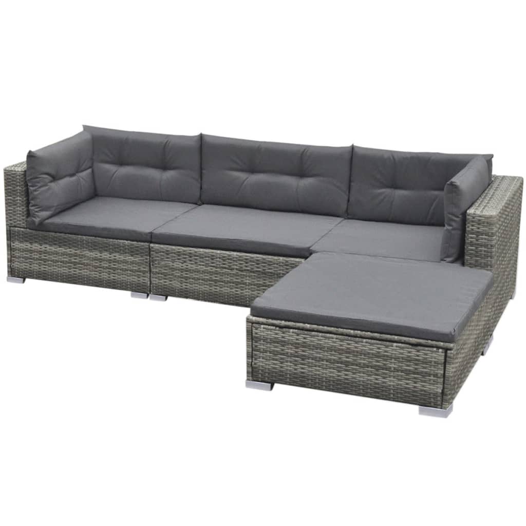 vidaXL Salon de jardin 5 pcs avec coussins résine tressée gris