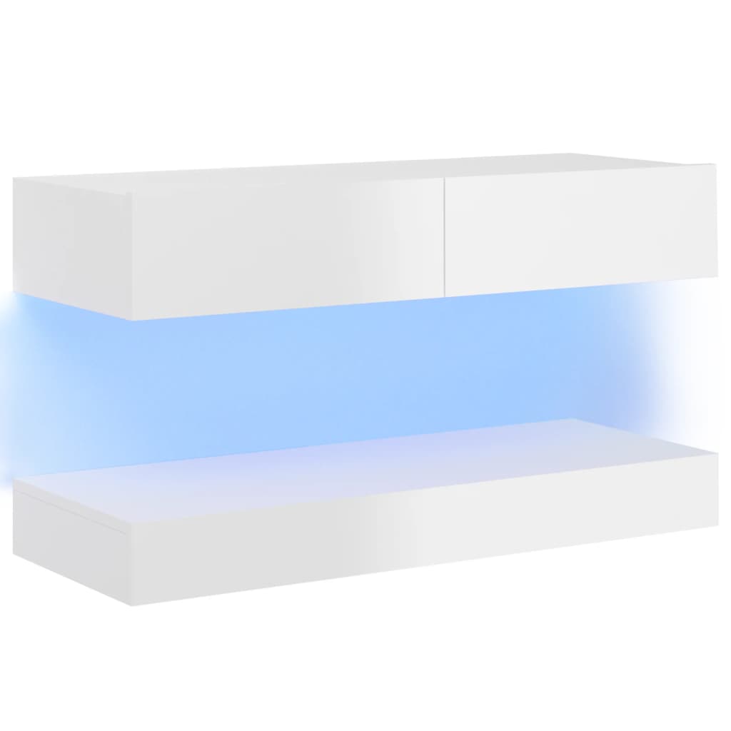 vidaXL Meuble TV avec lumières LED blanc brillant 90x35 cm