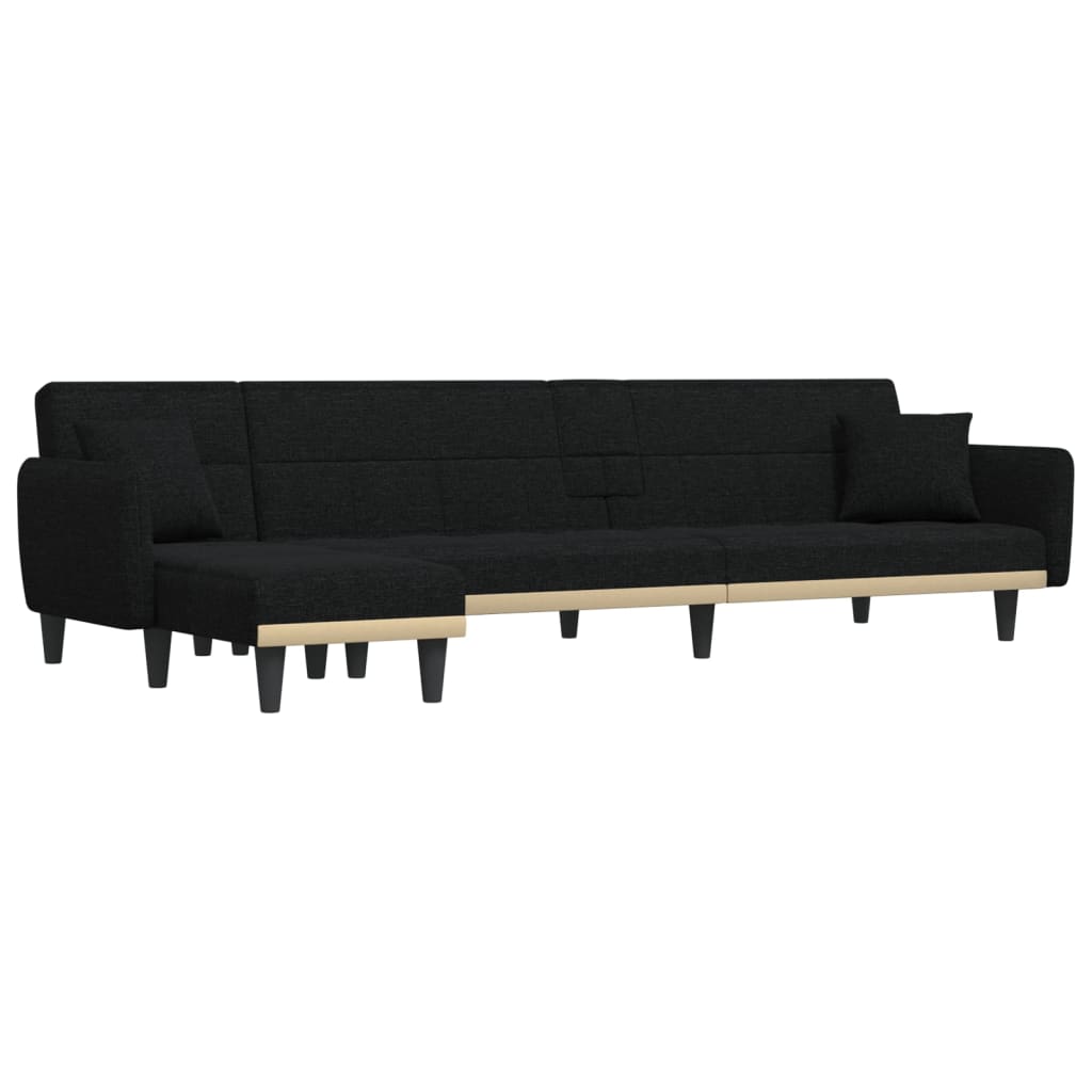 vidaXL Canapé-lit en forme de L noir 275x140x70 cm tissu