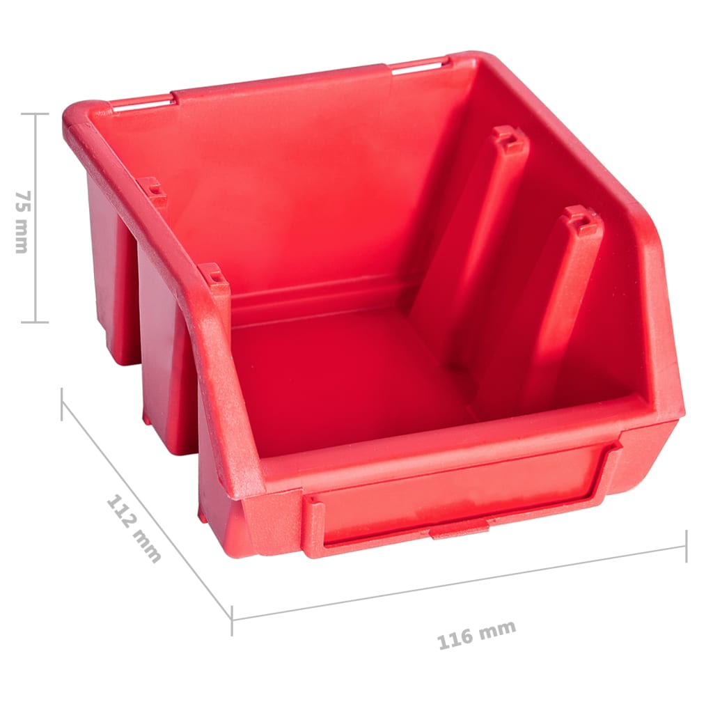 vidaXL Kit de bacs de stockage et panneaux muraux 96 pcs Rouge et noir