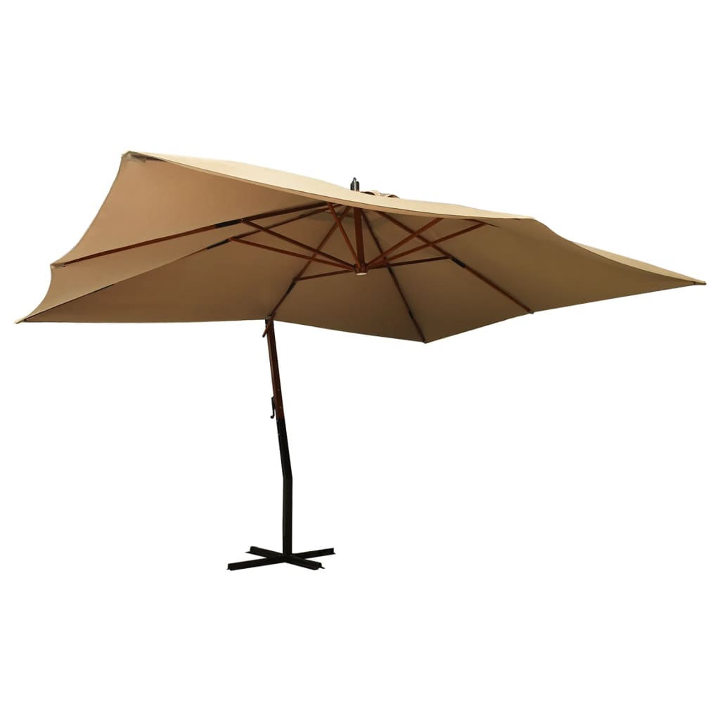 vidaXL Parasol de jardin en porte-à-faux avec mât en bois taupe