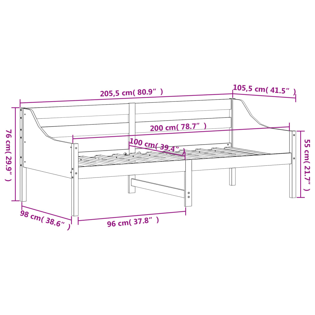 vidaXL Lit de jour sans matelas cire marron 100x200 cm pin massif