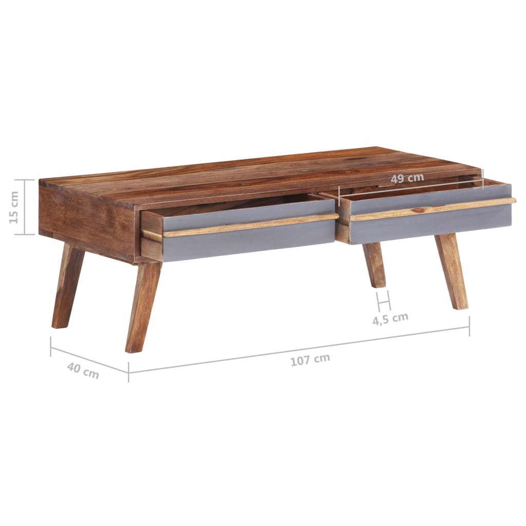 vidaXL Table basse gris 110x50x40 cm bois massif