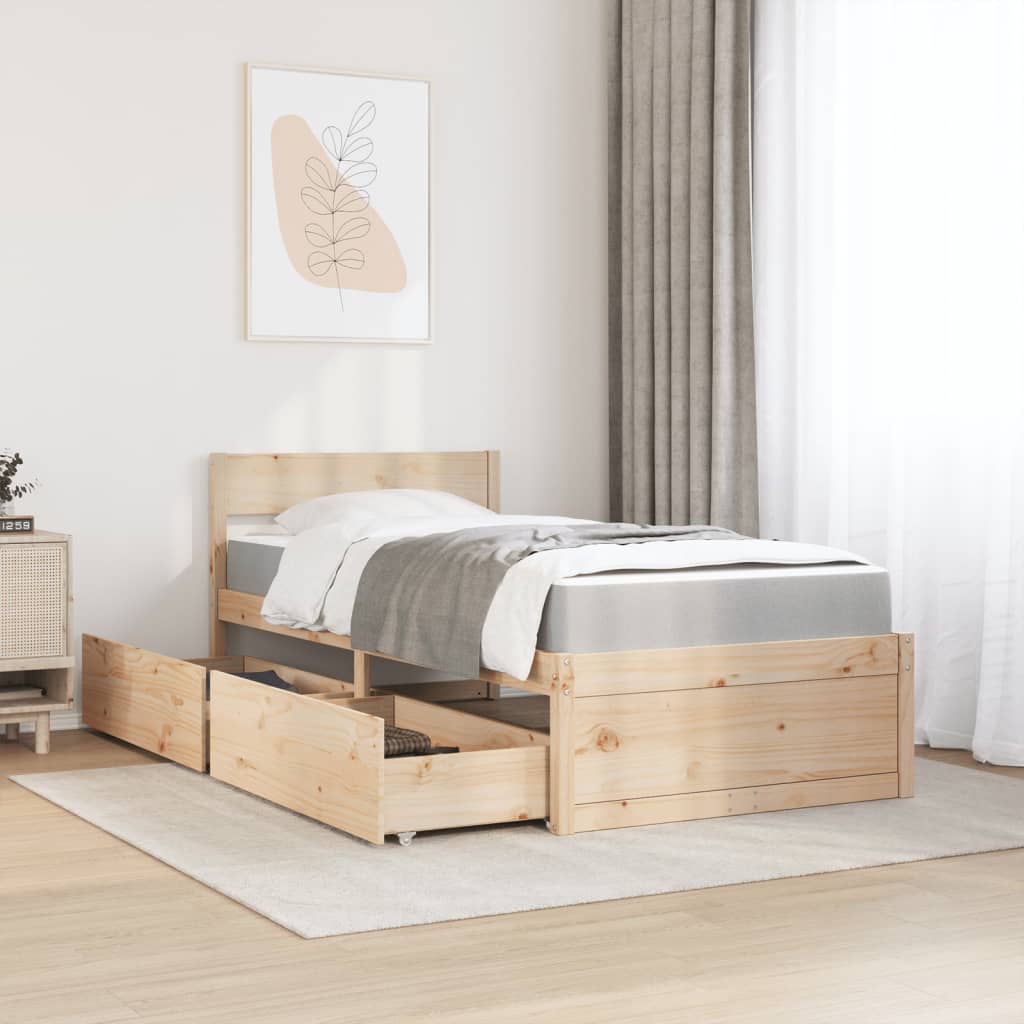 vidaXL Lit avec tiroirs et matelas 90x200 cm bois massif de pin