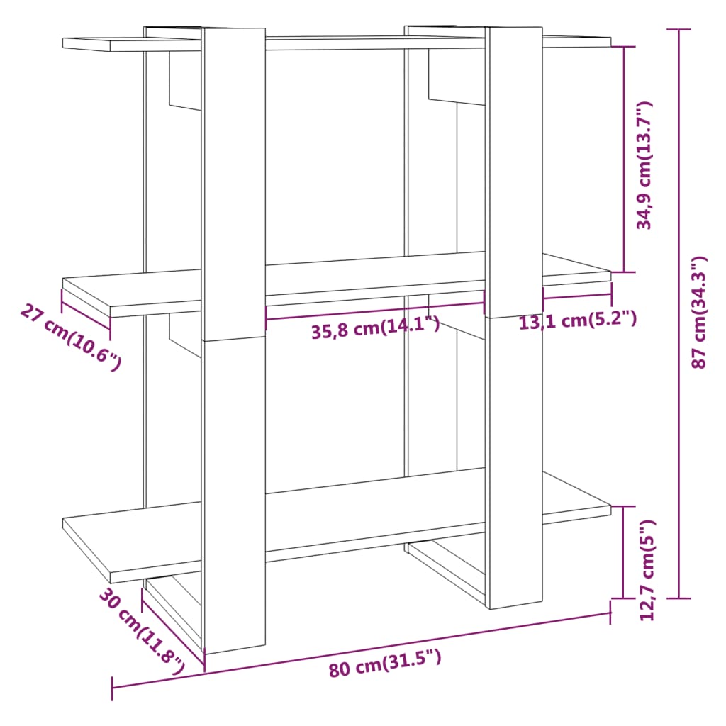 vidaXL Bibliothèque/Séparateur de pièce Blanc brillant 80x30x87 cm