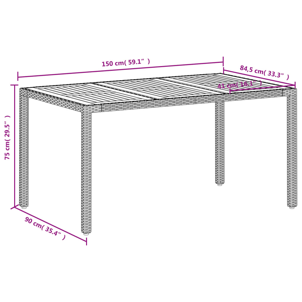 vidaXL Table de jardin beige 150x90x75 cm résine tressée bois d'acacia