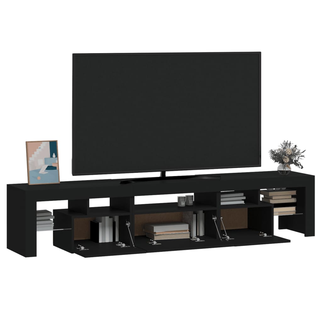 vidaXL Meuble TV avec lumières LED Noir 200x36,5x40 cm