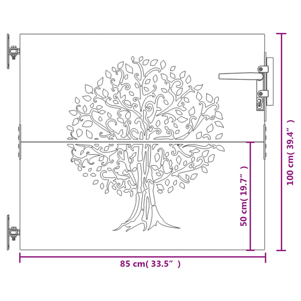 vidaXL Portail de jardin 85x100 cm acier corten conception de l'arbre