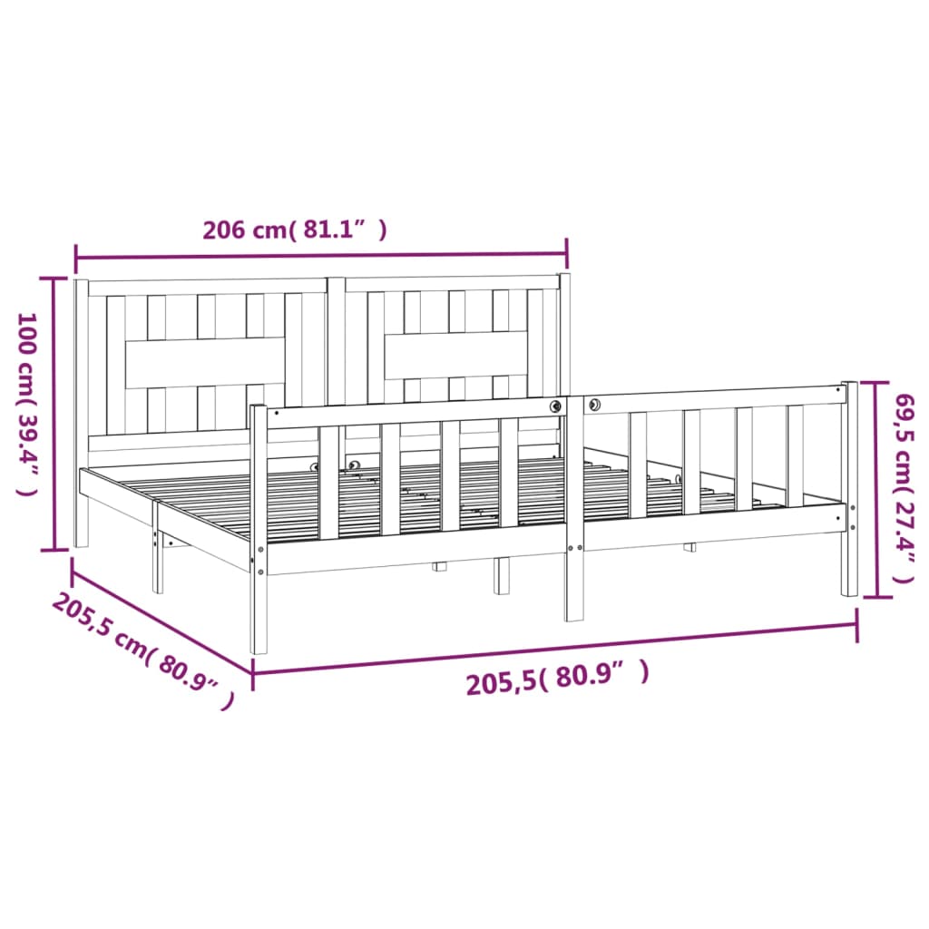 vidaXL Cadre de lit sans matelas bois massif de pin gris 200x200 cm