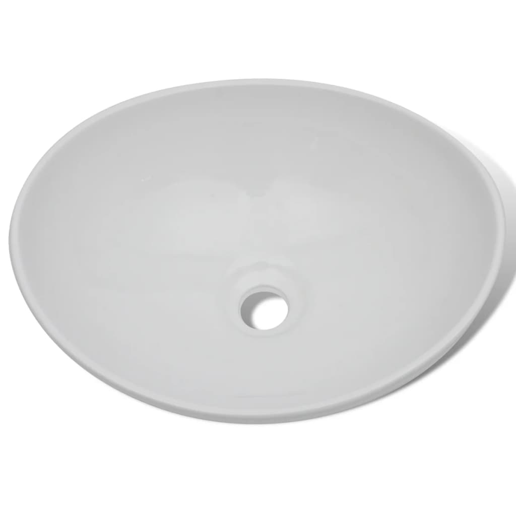 vidaXL Lavabo de salle de bain avec mitigeur Céramique Ovale Blanc