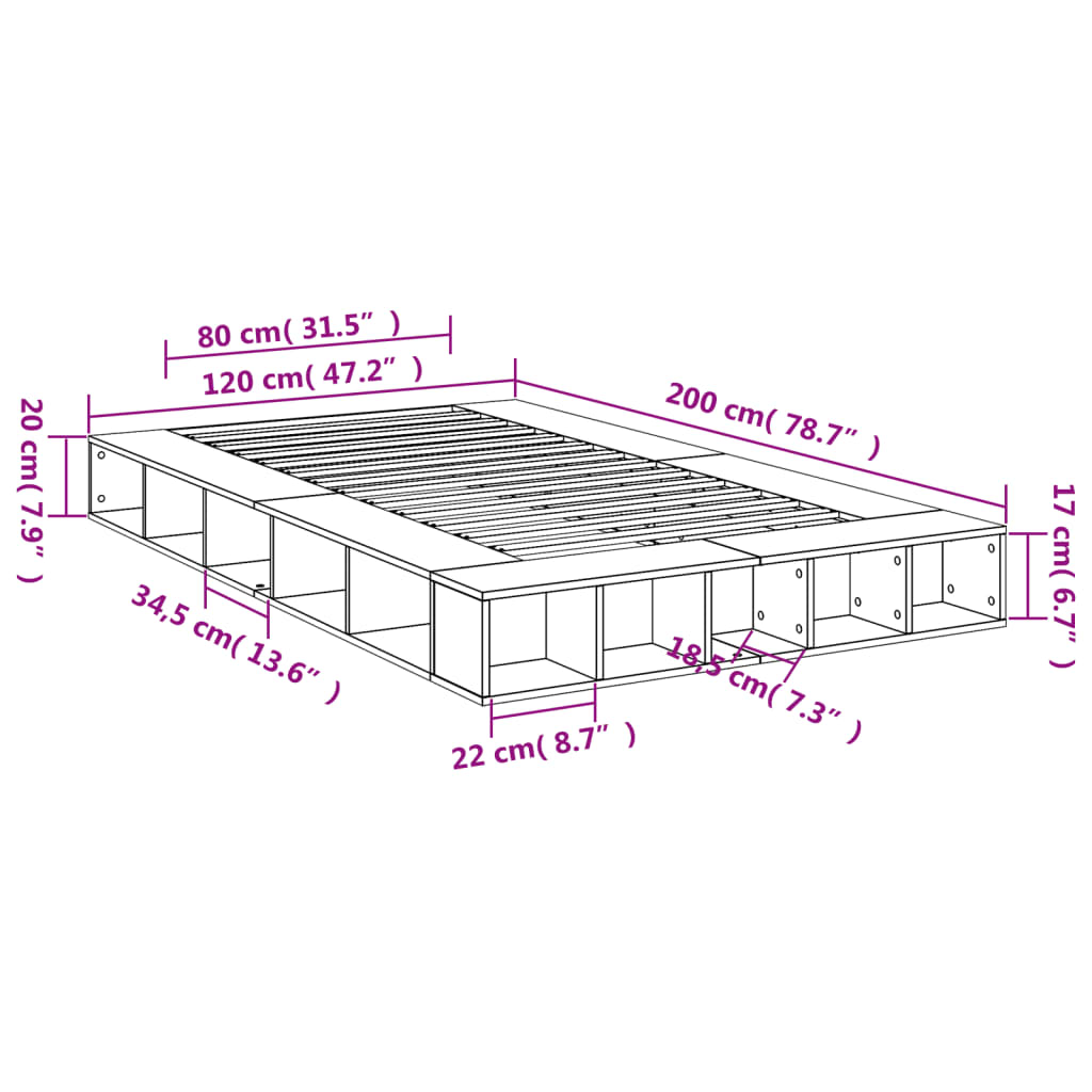 vidaXL Cadre de lit chêne fumé 120x200 cm bois d'ingénierie