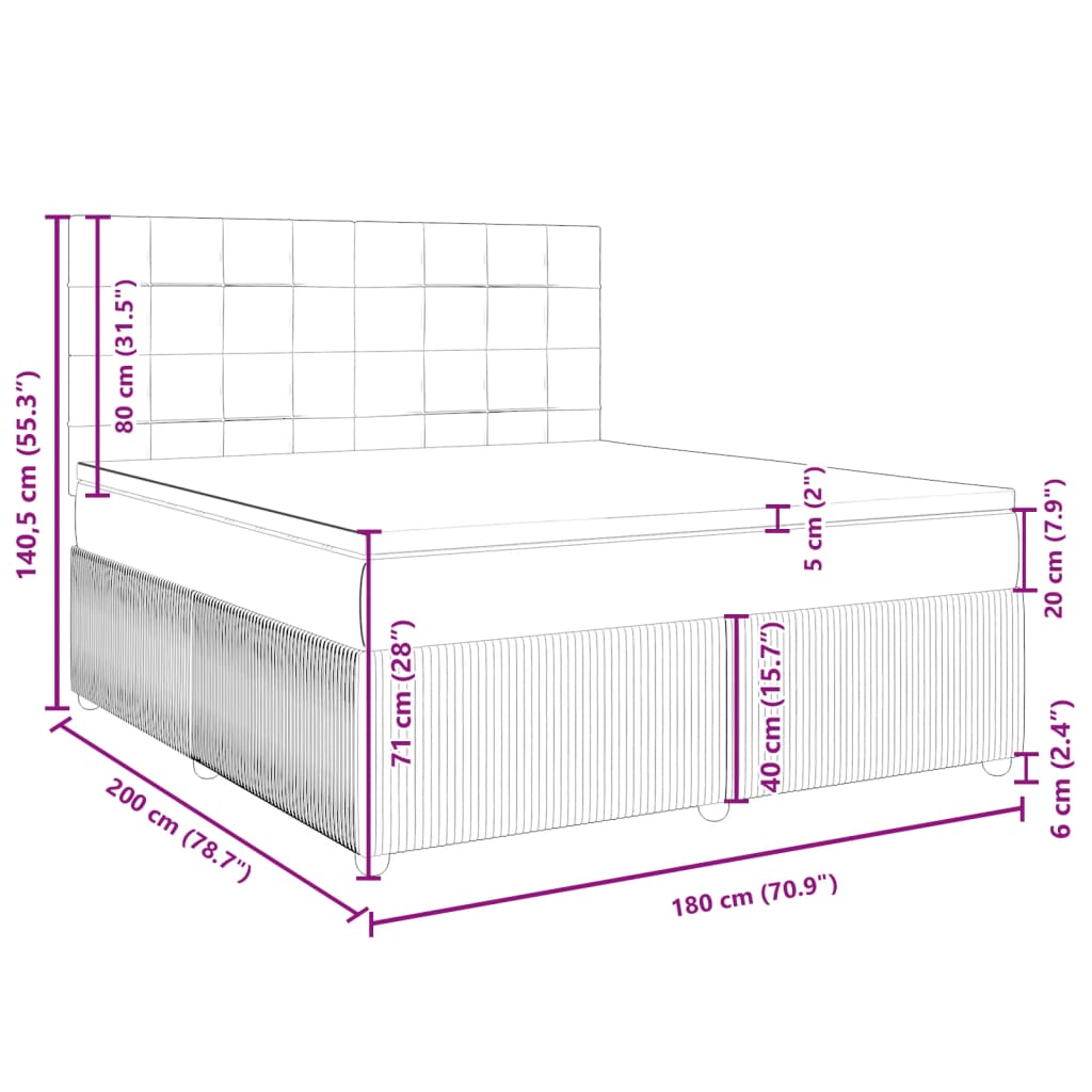 vidaXL Sommier à lattes de lit et matelas Gris clair 180x200cm Velours