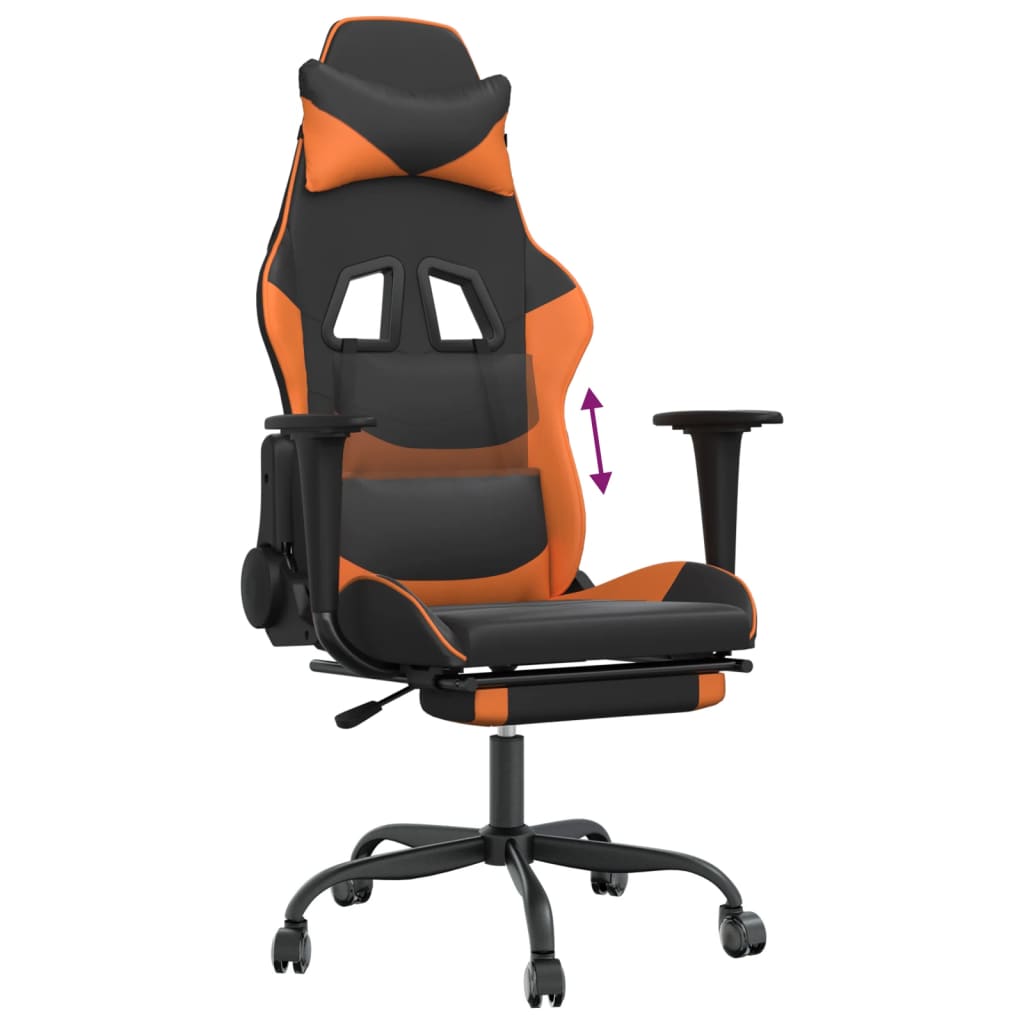 vidaXL Chaise de jeu avec repose-pied Noir et orange Similicuir