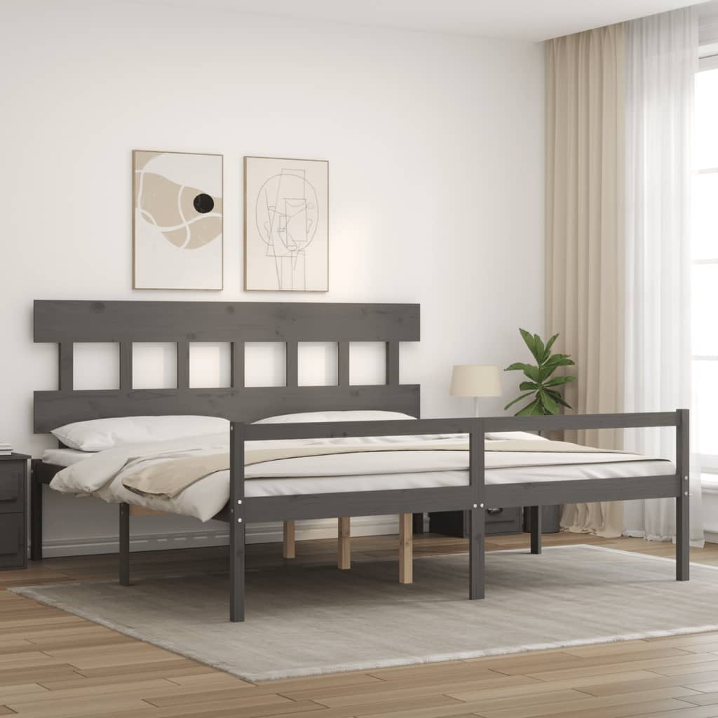 vidaXL Lit pour personne âgée tête de lit gris 200x200 cm bois massif