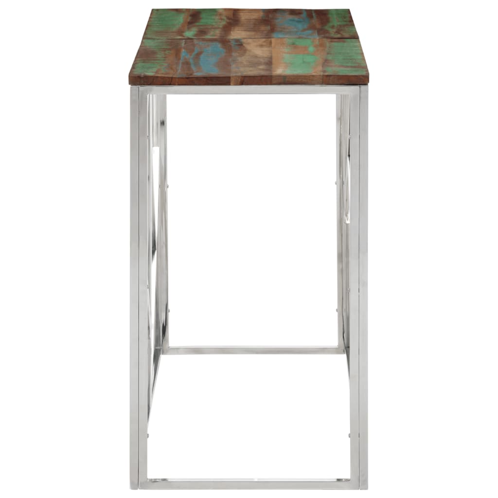 vidaXL Table console argenté acier inoxydable/bois massif récupération