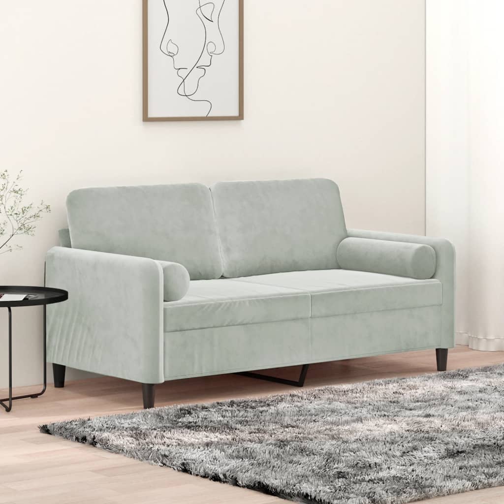 vidaXL Canapé 2 places avec oreillers gris clair 140 cm velours