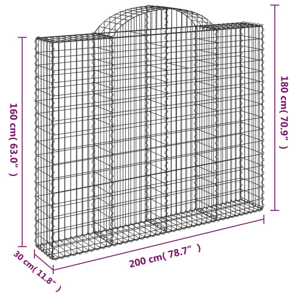 vidaXL Paniers à gabions arqués 10 pcs 200x30x160/180 cm Fer galvanisé