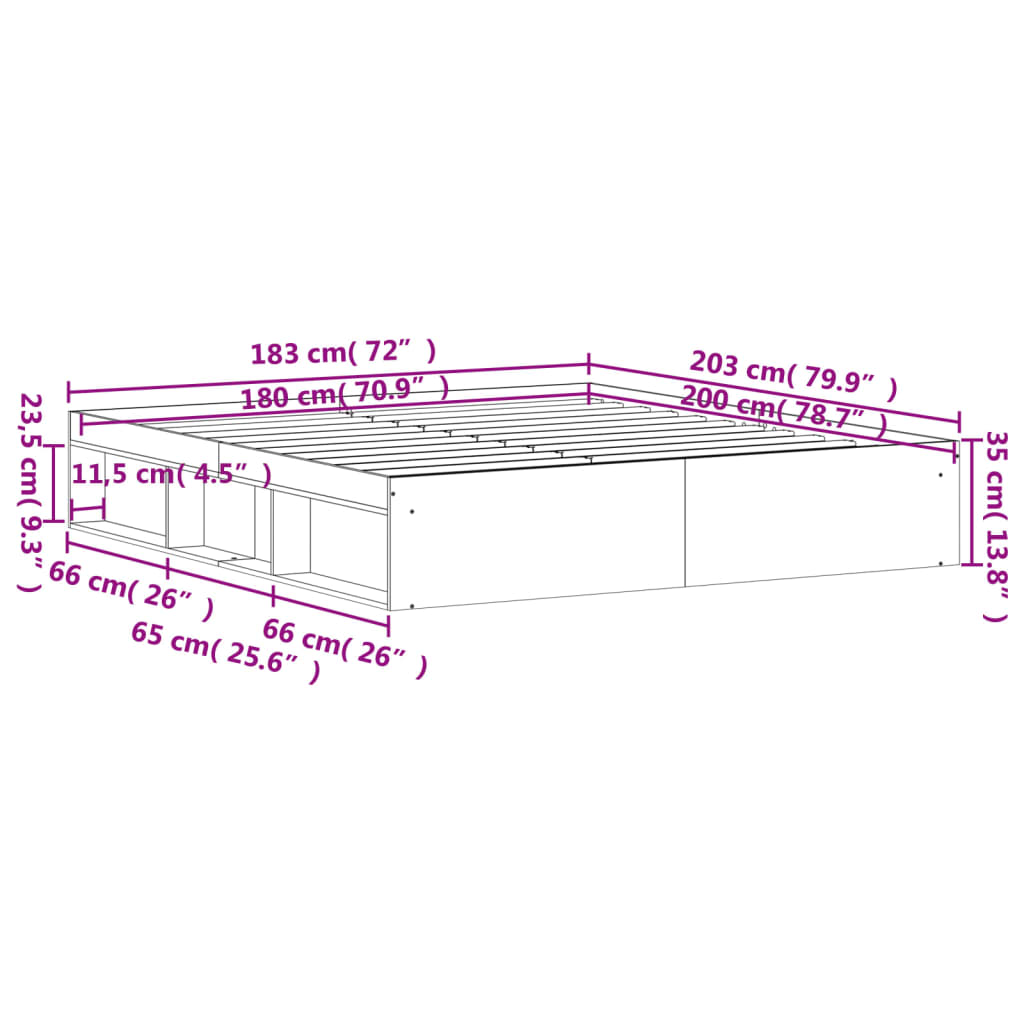 vidaXL Cadre de lit sans matelas sonoma gris 180x200 cm