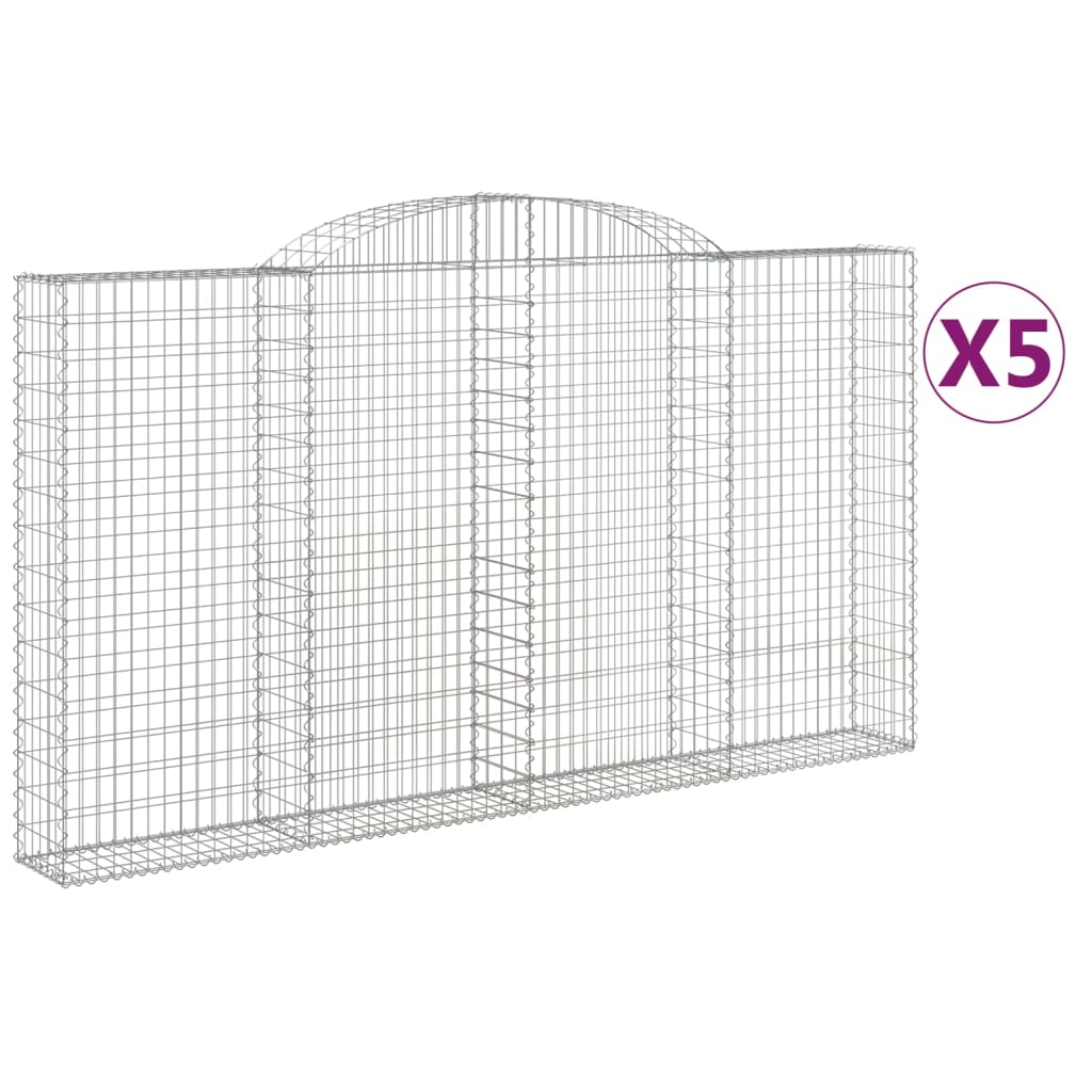 vidaXL Paniers à gabions arqués 5 pcs 300x30x160/180 cm fer galvanisé