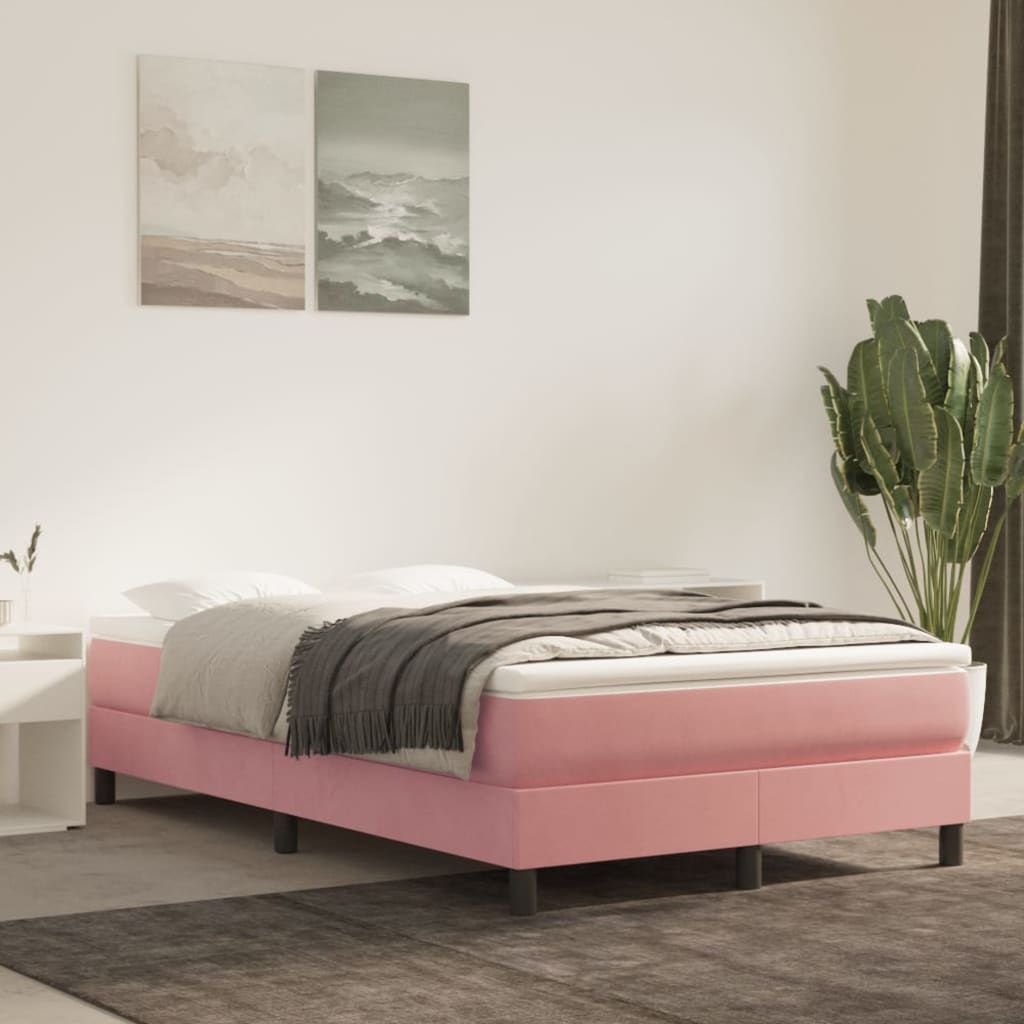 vidaXL Sommier à lattes de lit avec matelas rose 120x190 cm velours