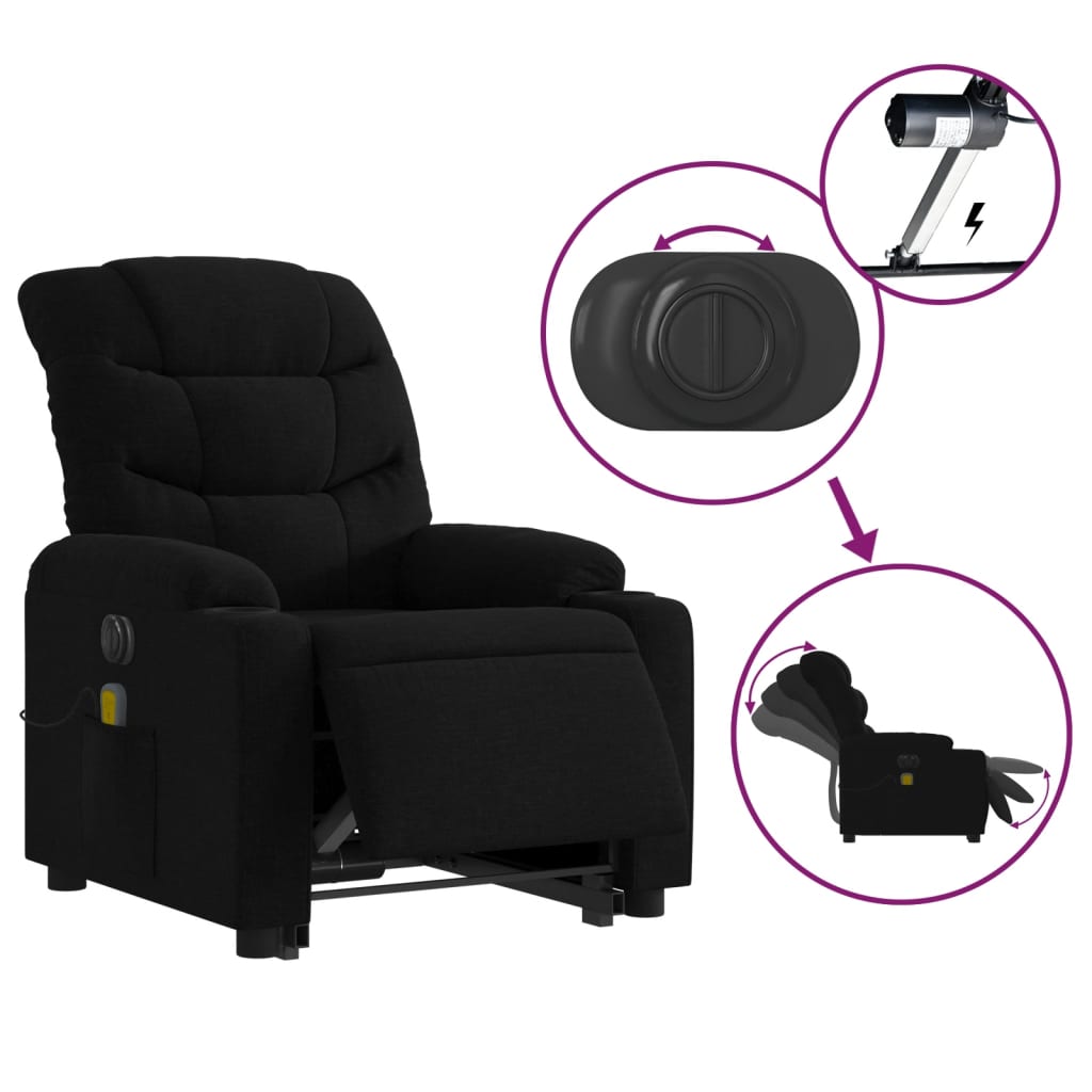 vidaXL Fauteuil inclinable de massage électrique Noir Tissu