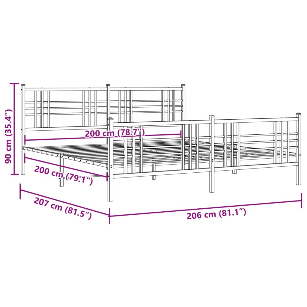 vidaXL Cadre de lit métal sans matelas et pied de lit blanc 200x200 cm