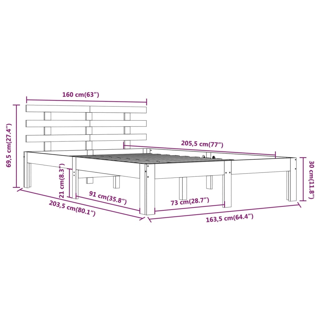 vidaXL Cadre de lit Blanc Bois massif 160x200 cm