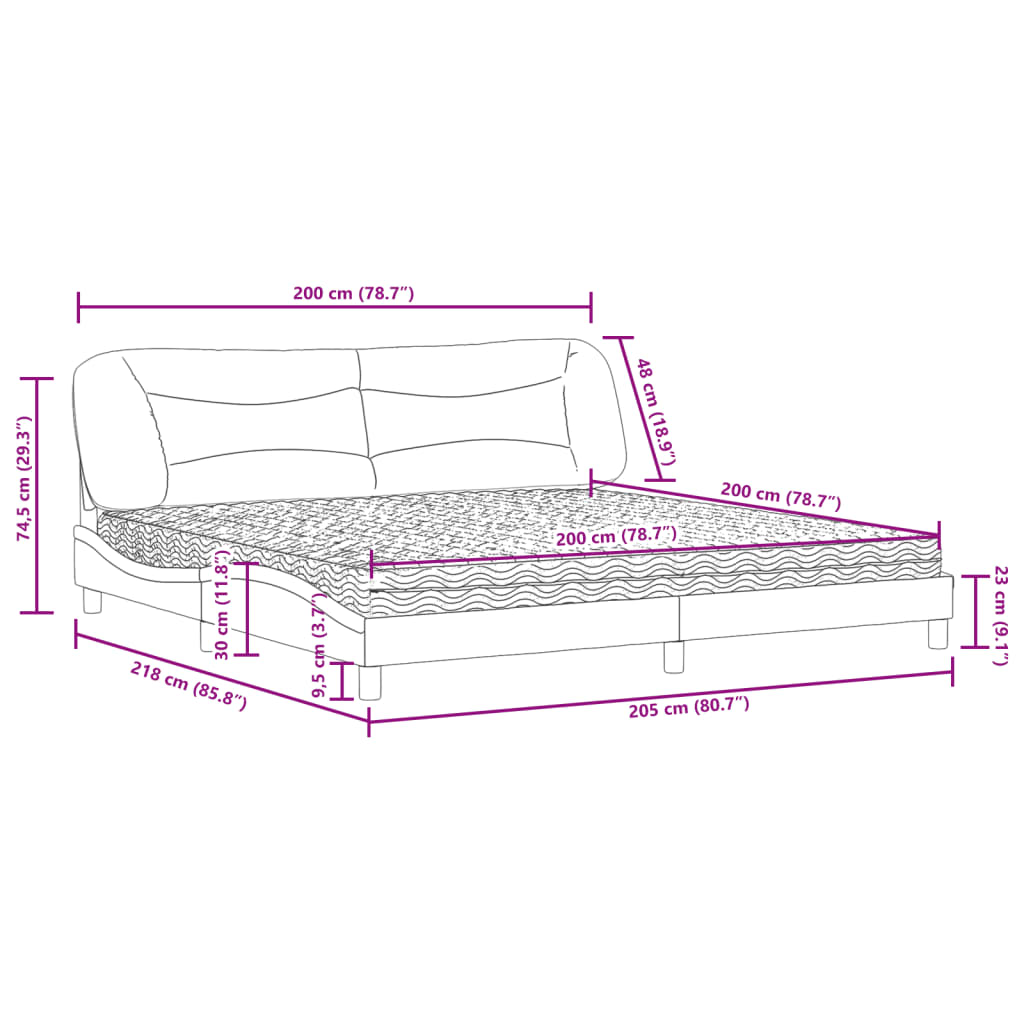 vidaXL Lit avec matelas marron foncé 200x200 cm tissu