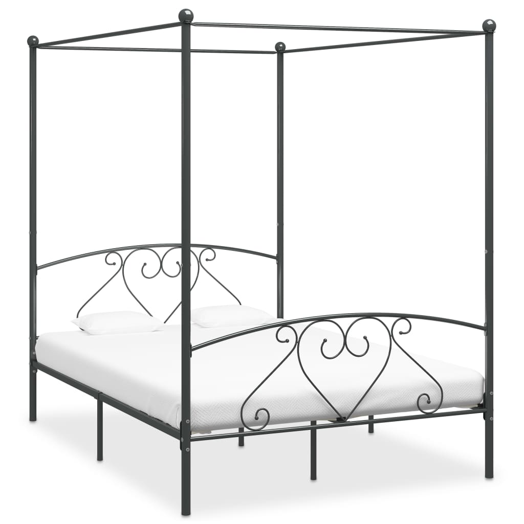 vidaXL Cadre de lit à baldaquin Gris Métal 160 x 200 cm