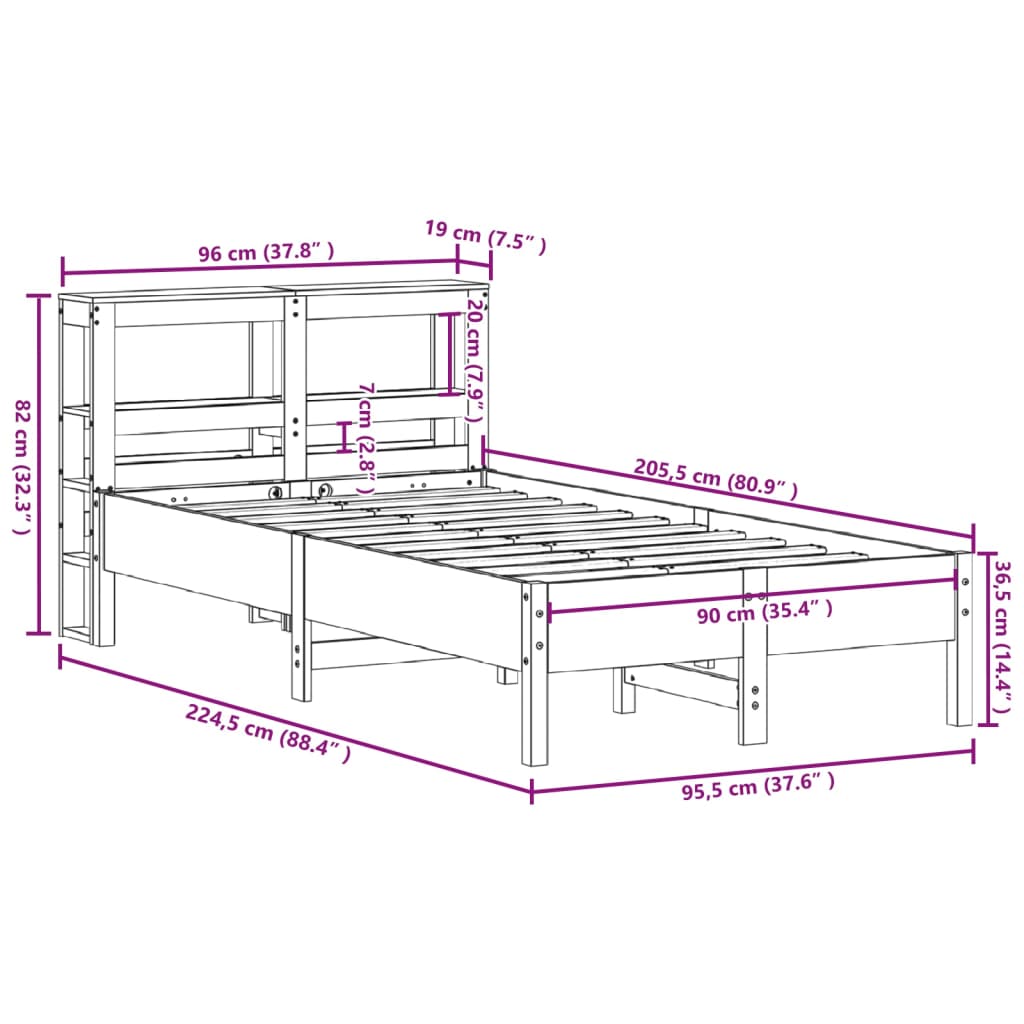 vidaXL Cadre de lit sans matelas blanc 90x200 cm bois de pin massif