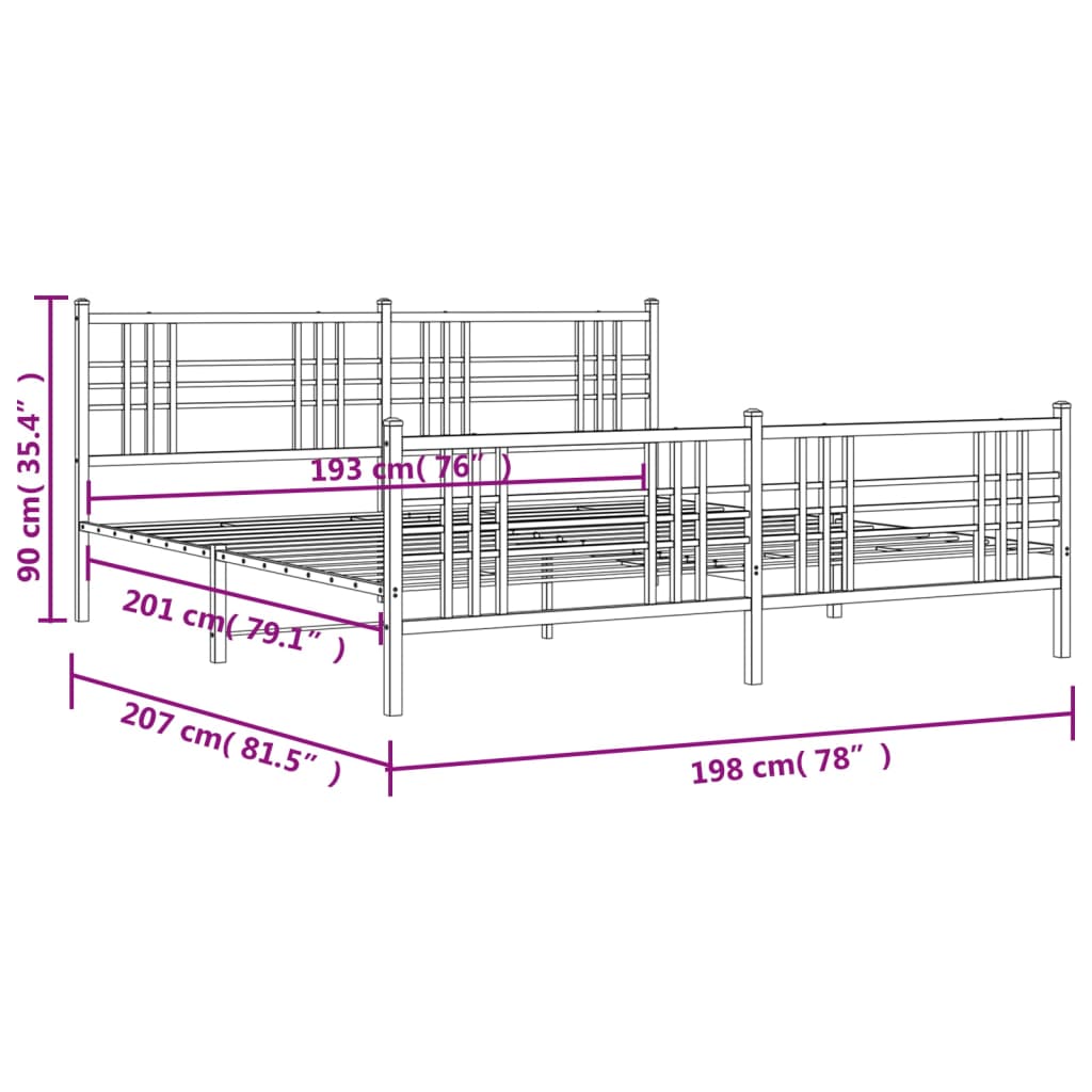 vidaXL Cadre de lit métal sans matelas et pied de lit blanc 193x203 cm